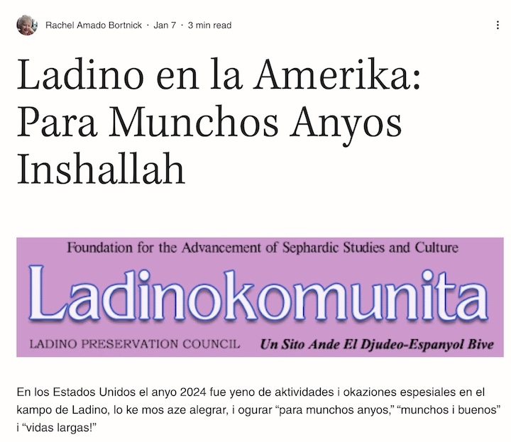 Rachel Bortnick writes in Ladino about the many activities available to Ladino speakers in the United States.