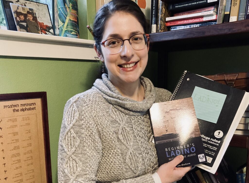 Hannah on the first day of her first online Ladino class, 2021